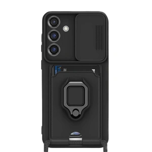 Samsung Galaxy S25 Plus Kılıf Zuma Kartvizitli Yüzüklü Silikon - Siyah