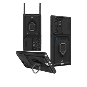 Samsung Galaxy S25 Ultra Kılıf Zuma Kartvizitli Yüzüklü Silikon - Siyah