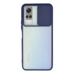 Vivo Y53s Kılıf Palm Buzlu Kamera Sürgülü Silikon - Lacivert