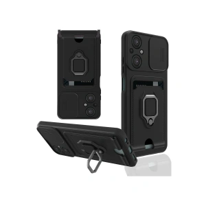 Xiaomi Poco M5 Kılıf Zuma Kartvizitli Yüzüklü Silikon - Siyah