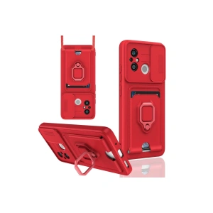 Xiaomi Redmi 12c Kılıf Zuma Kartvizitli Yüzüklü Silikon - Kırmızı