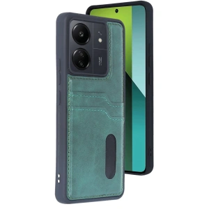 Xiaomi Redmi 13c Kılıf Sara Kartvizitli Deri Kılıf - Koyu Yeşil