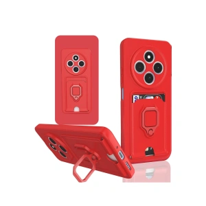 Xiaomi Redmi 14c Kılıf Zuma Kartvizitli Yüzüklü Silikon - Kırmızı