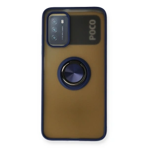 Xiaomi Redmi 9t Kılıf Montreal Yüzüklü Silikon Kapak - Lacivert