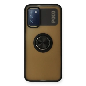 Xiaomi Redmi 9t Kılıf Montreal Yüzüklü Silikon Kapak - Siyah