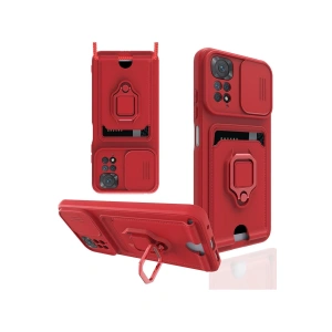 Xiaomi Redmi Note 11 Kılıf Zuma Kartvizitli Yüzüklü Silikon - Kırmızı