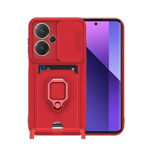 Xiaomi Redmi Note 13 Pro Plus Kılıf Zuma Kartvizitli Yüzüklü Silikon - Kırmızı