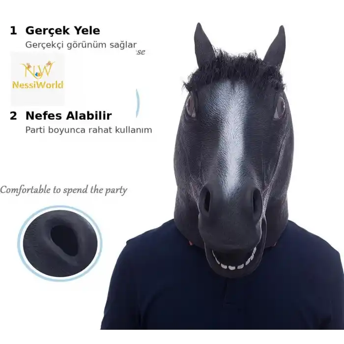 Gerçekçi At Kafası Maskesi Siyah Renk