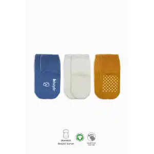 3Lü Basic Kaymaz Penye Soket Çorap 10107 İndigo Ekru Hardal