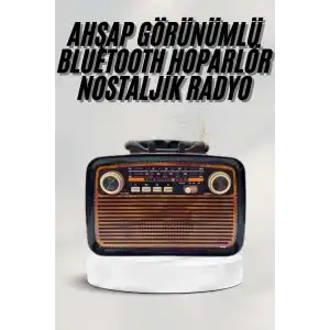 Bluetooth Hoparlör Ahşap Renk Vintage Işıklı Nostaljik Radyo Fm Ahşap Görünümlü