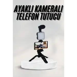 Telefon Tutucu Led Işıklı Kumandalı Mikrofon Telefon Vlog Video Kayıt