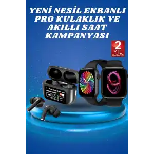 Ekranlı Yeni Nesil Pro Kulaklık ve Akıllı Saat Kampanyası Kulak İçi Mikrofonlu