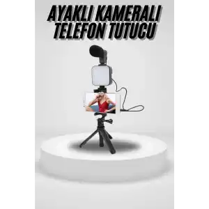 Akıllı Telefon Vlog Kiti Tripod Mini Mikrofonlu Telefon Tutucu