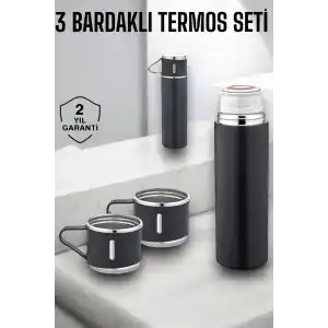 Paslanmaz Çelik 3’lü Termos Seti Vakumlu ve 8 Saat Isı Koruma