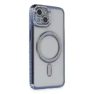 İphone 13 Kılıf Joke Simli Magneticsafe Kılıf - Mavi