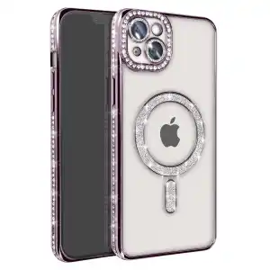 İphone 14 Kılıf Joke Simli Magneticsafe Kılıf - Pembe
