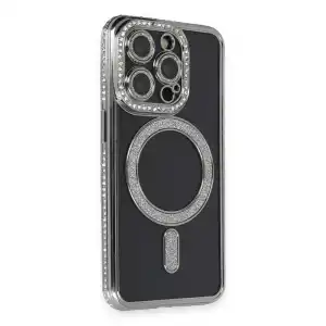 İphone 14 Pro Max Kılıf Joke Simli Magneticsafe Kılıf - Gri