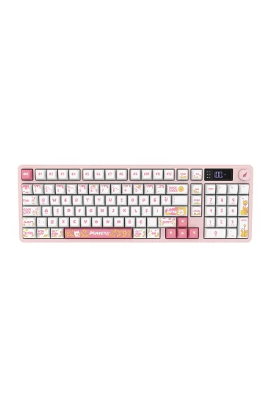 Hawk Gaming HK258 Membrane LCD RGB Kablosuz/Bluetooth Beyaz Pembe Full Türkçe Gaming Klavye