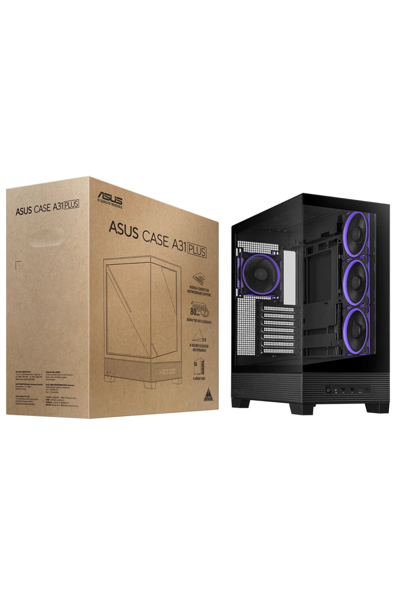 Asus A31 PLUS TG ARGB Siyah Temperli Cam USB 3.2 Mid Tower ATX Gaming Kasa