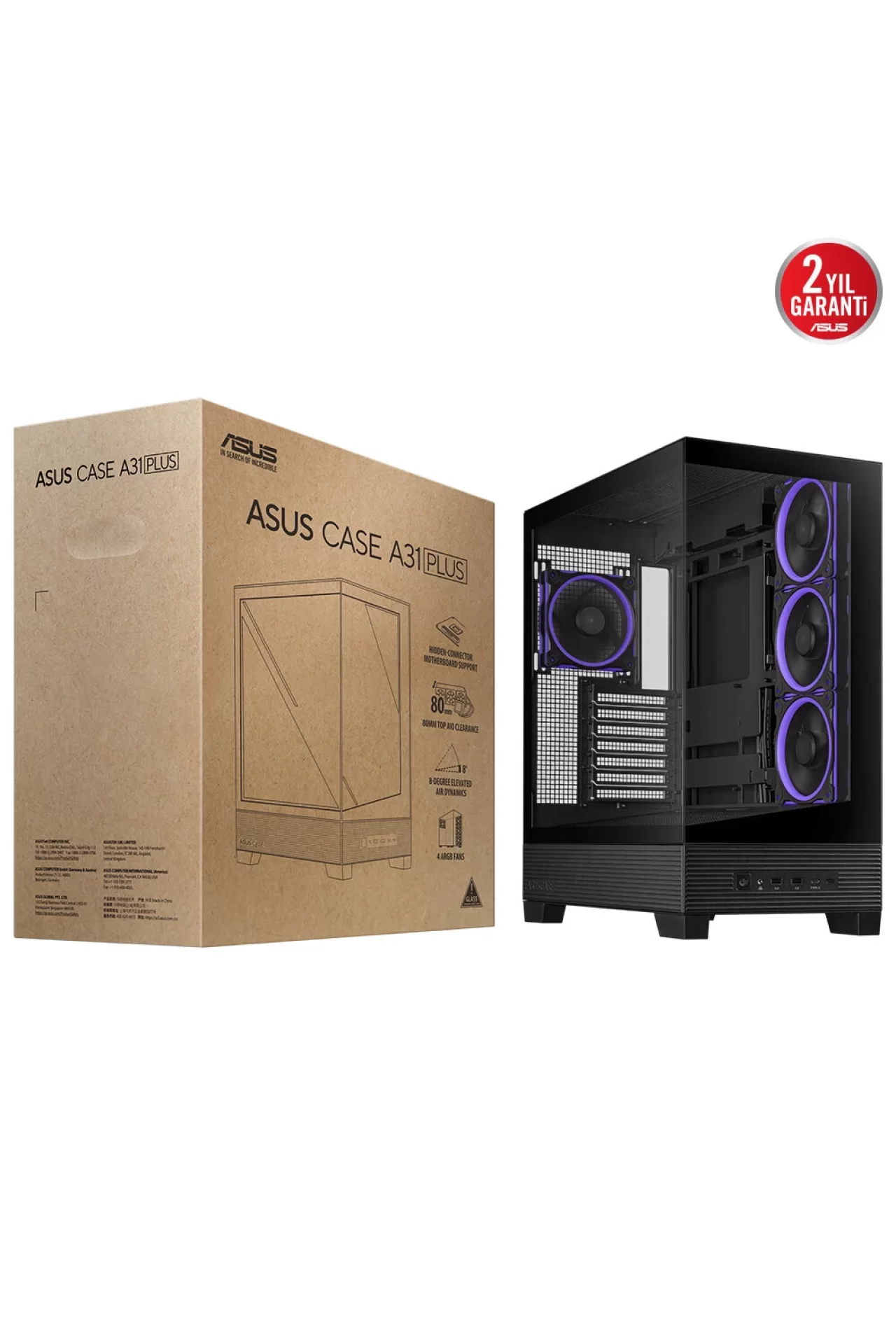 Asus A31 PLUS TG ARGB Siyah Temperli Cam USB 3.2 Mid Tower ATX Gaming Kasa