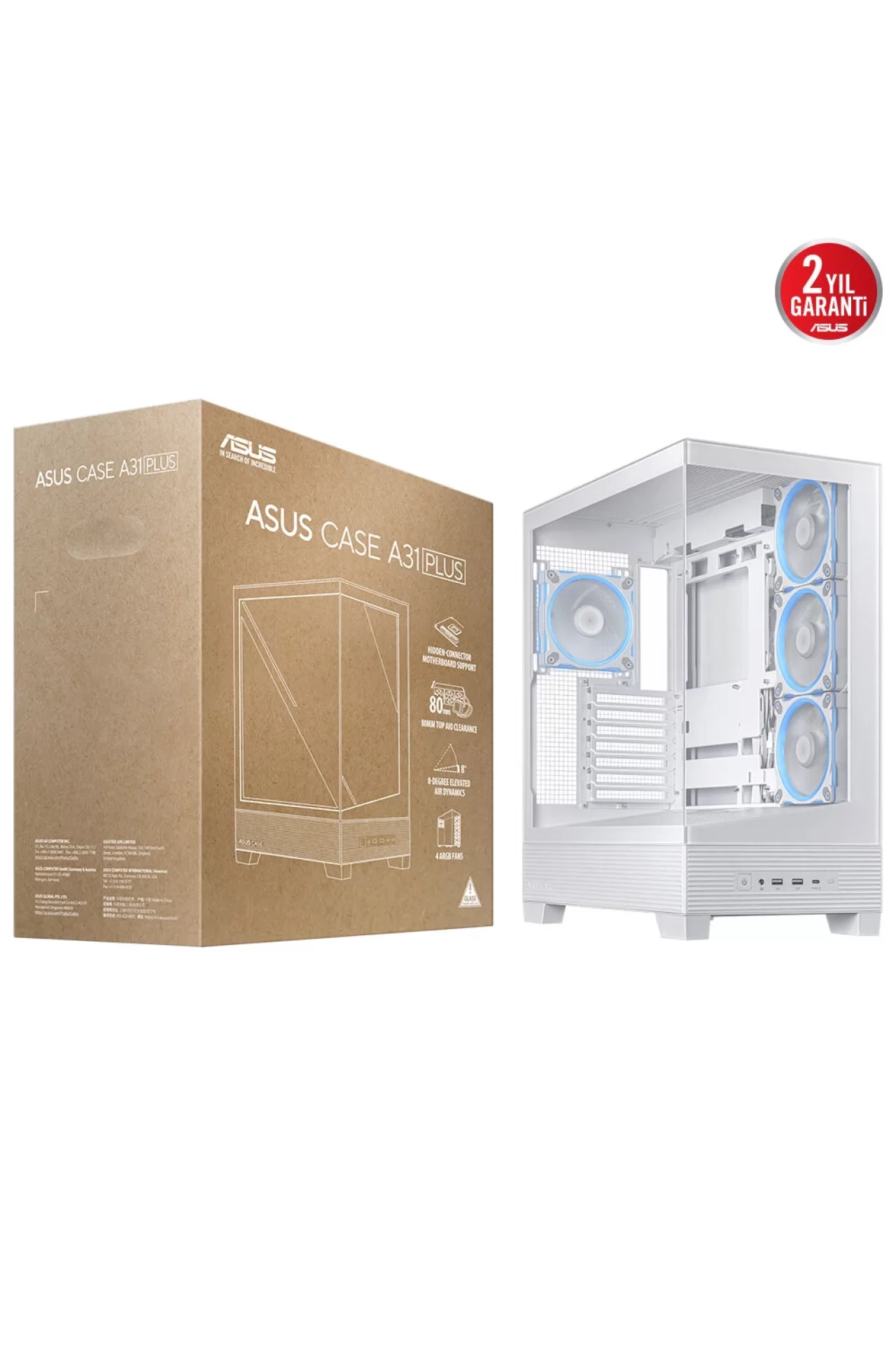 Asus A31 PLUS TG ARGB Beyaz Temperli Cam USB 3.2 Mid Tower ATX Gaming Kasa