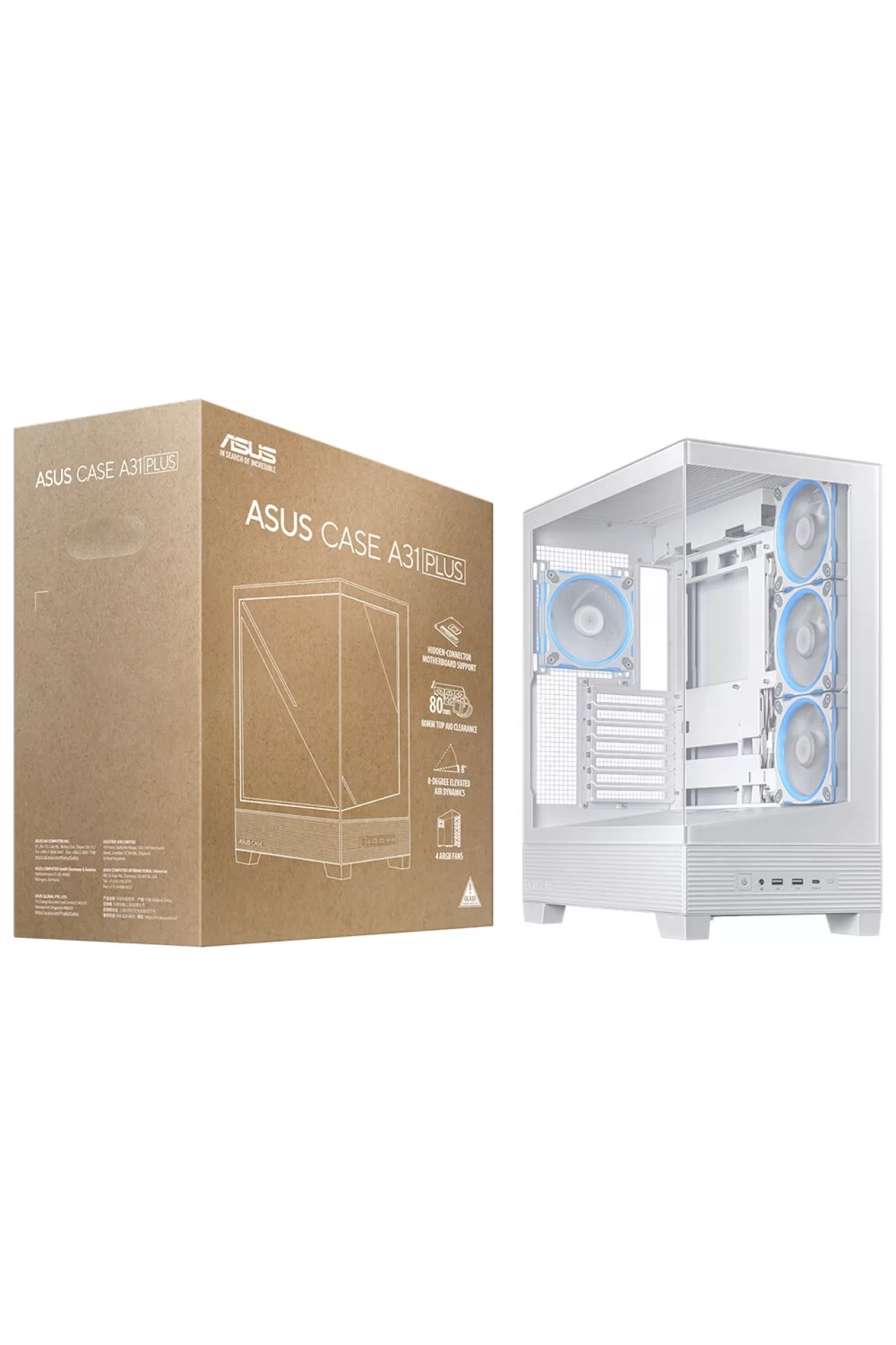 Asus A31 PLUS TG ARGB Beyaz Temperli Cam USB 3.2 Mid Tower ATX Gaming Kasa