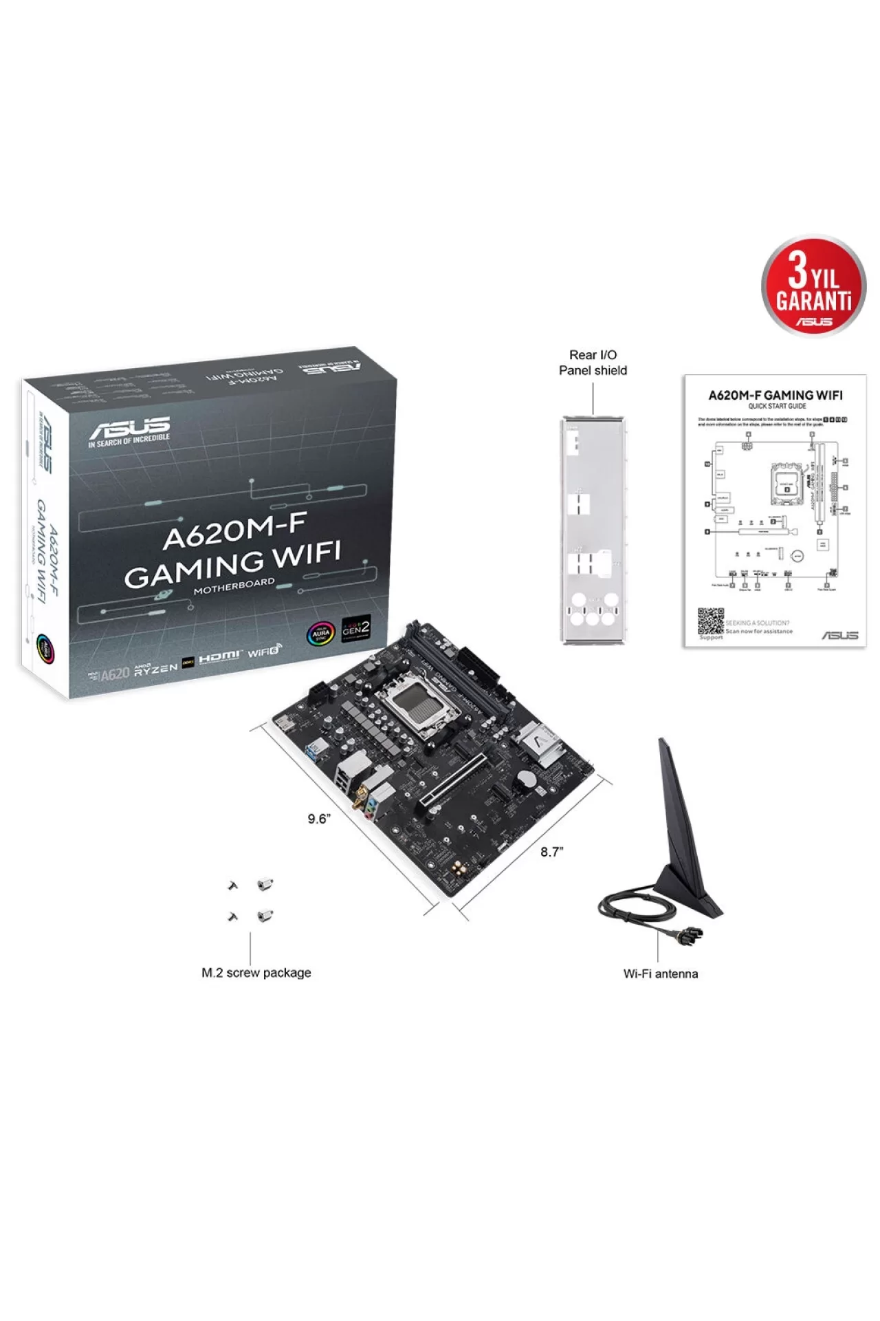 Asus A620M-F Gaming WIFI 8000MHz (OC) DDR5 Soket AM5 M.2 HDMI mATX Anakart