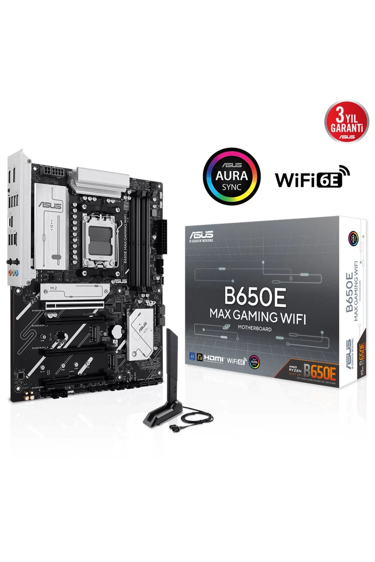 Asus B650E MAX Gaming WIFI 8000MHz (OC) DDR5 Soket AM5 M.2 HDMI DP ATX Anakart