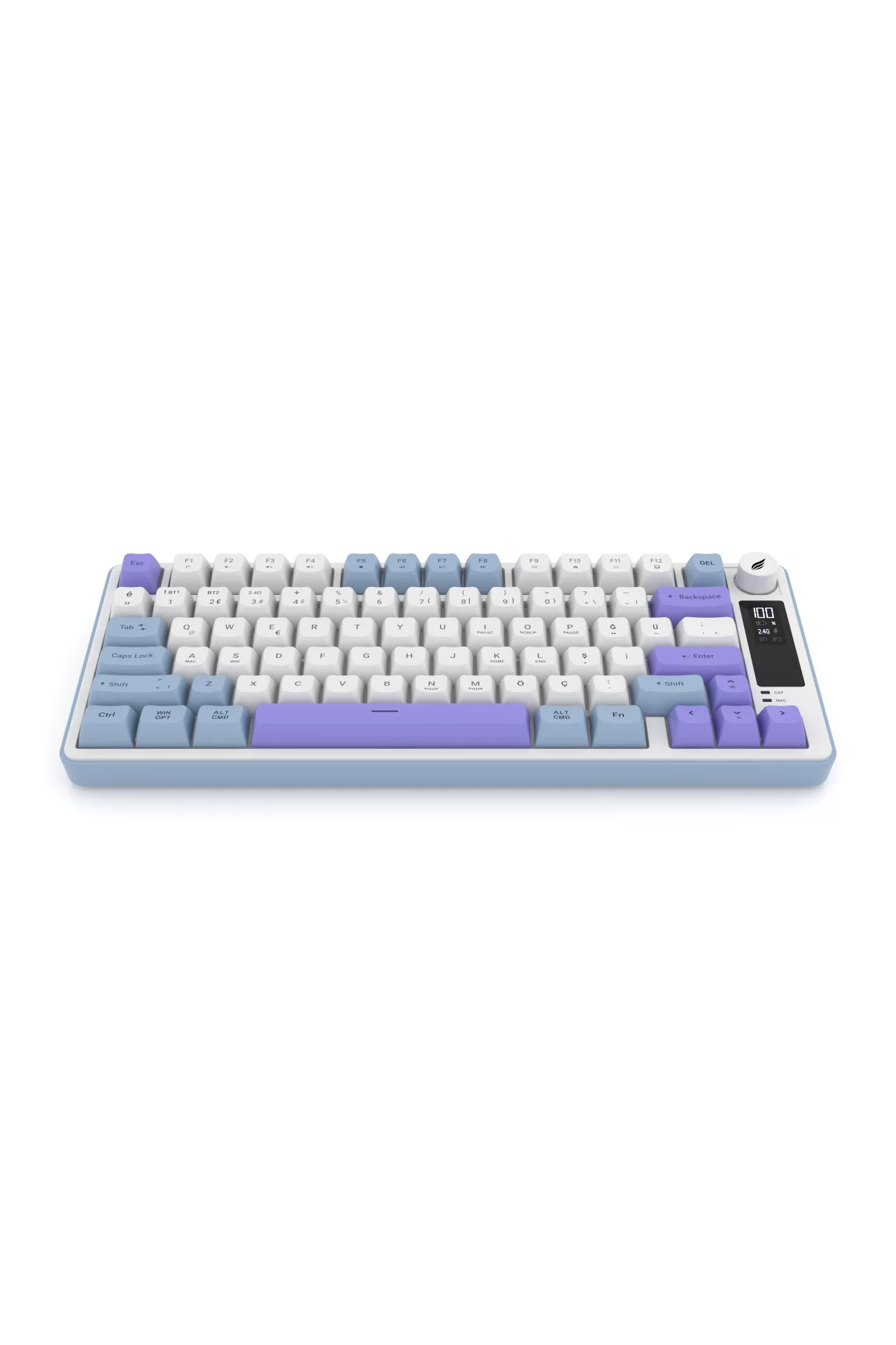 Hawk Gaming HK255 Membrane LCD RGB Kablosuz/Bluetooth Mavi Mor %75 Türkçe Gaming Klavye
