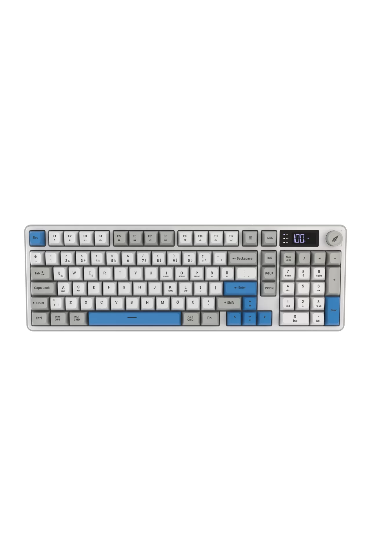 Hawk Gaming HK258 Membrane LCD RGB Kablosuz/Bluetooth Beyaz Mavi Full Türkçe Gaming Klavye