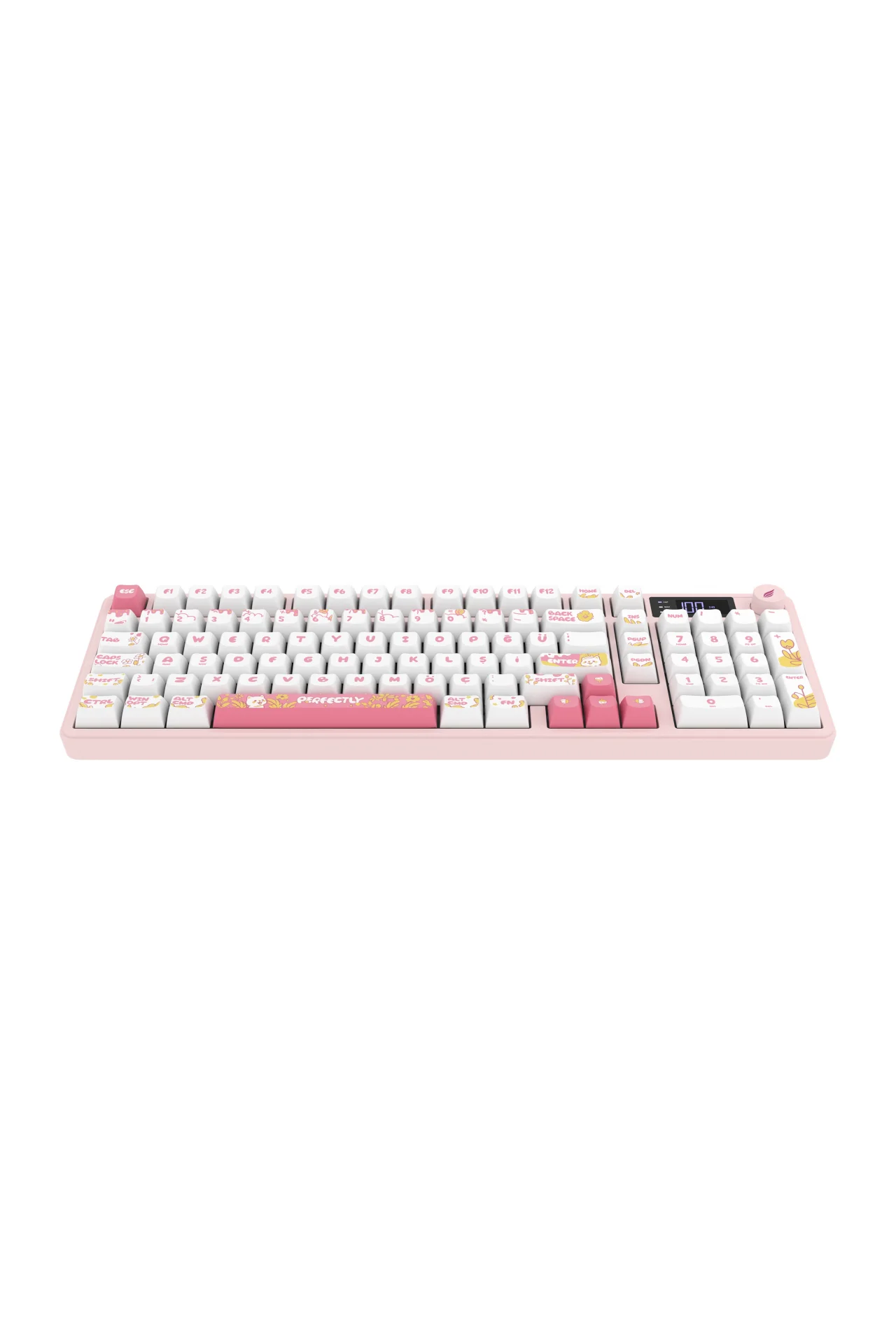 Hawk Gaming HK258 Membrane LCD RGB Kablosuz/Bluetooth Beyaz Pembe Full Türkçe Gaming Klavye