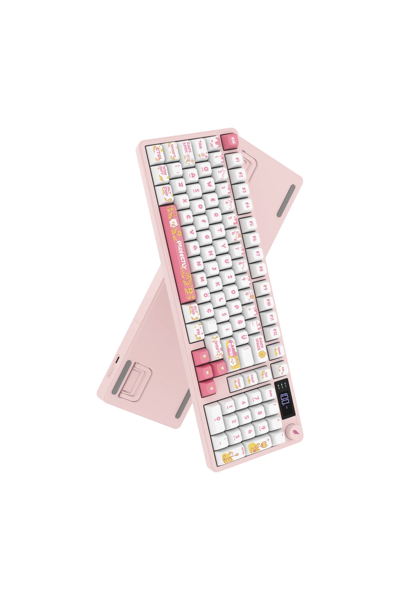 Hawk Gaming HK258 Membrane LCD RGB Kablosuz/Bluetooth Beyaz Pembe Full Türkçe Gaming Klavye