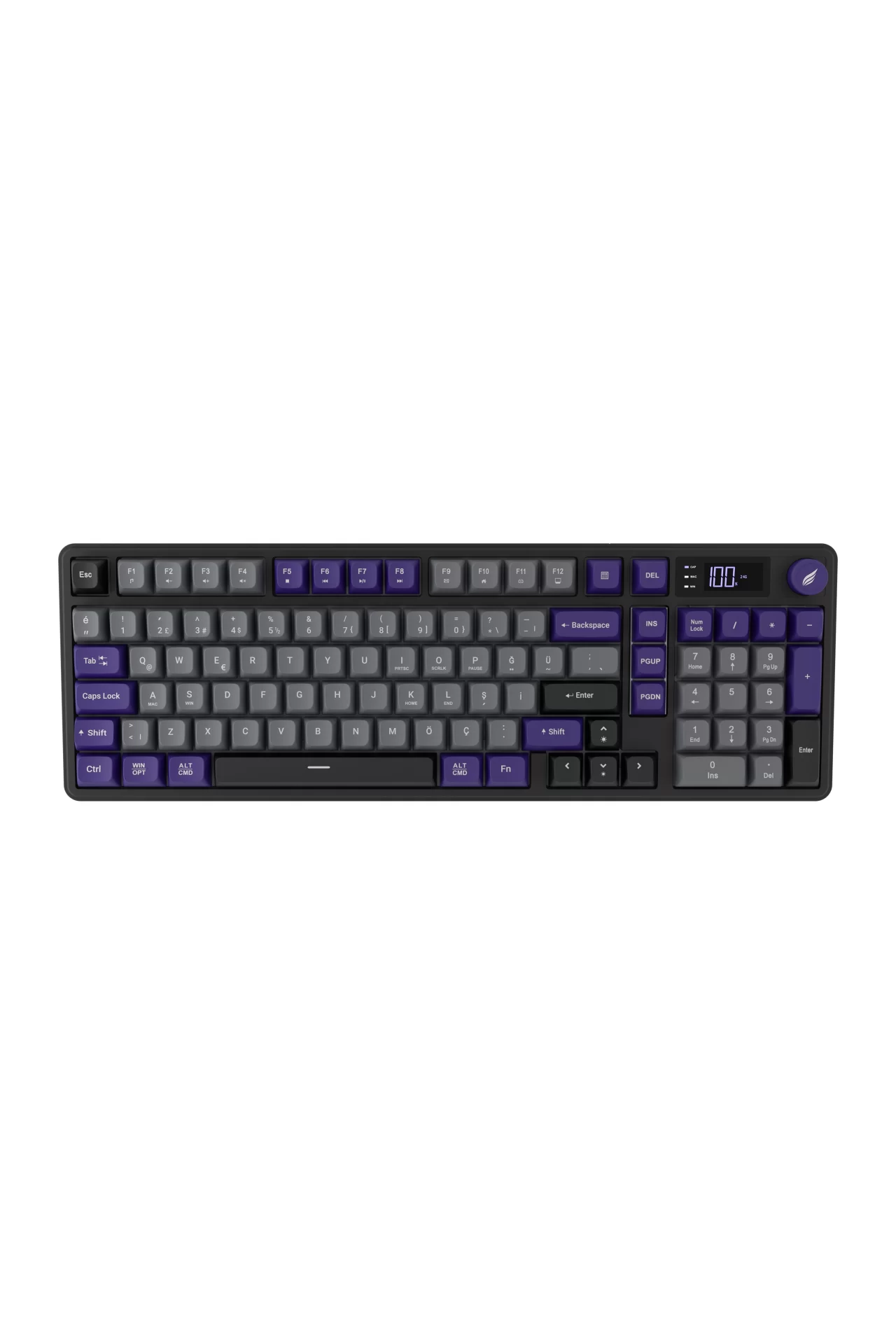 Hawk Gaming HK258 Membrane LCD RGB Kablosuz/Bluetooth Gri Mor Full Türkçe Gaming Klavye