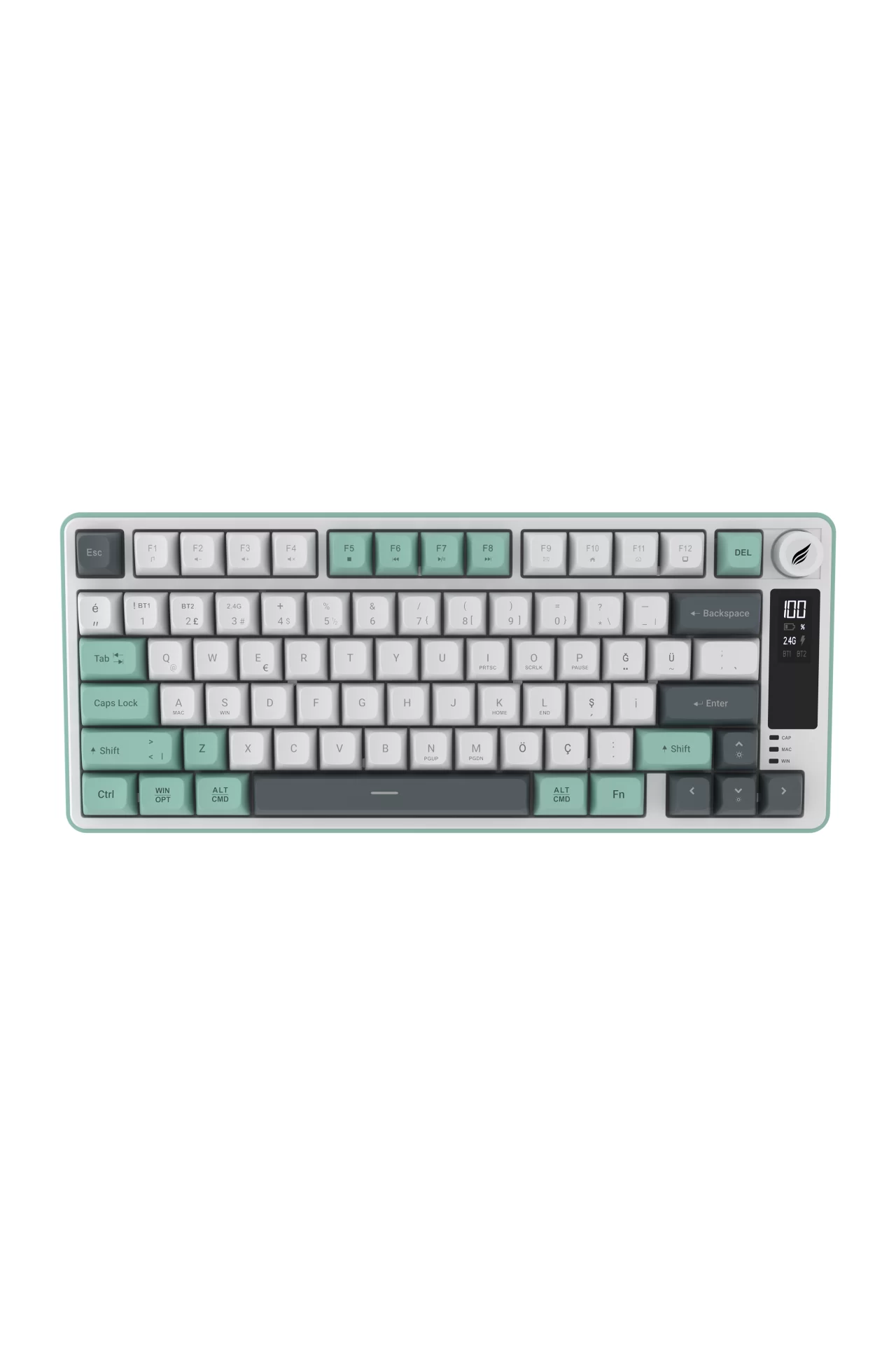 HK255 Membrane LCD RGB Kablosuz/Bluetooth Gri Yeşil %75 Türkçe Gaming Klavye