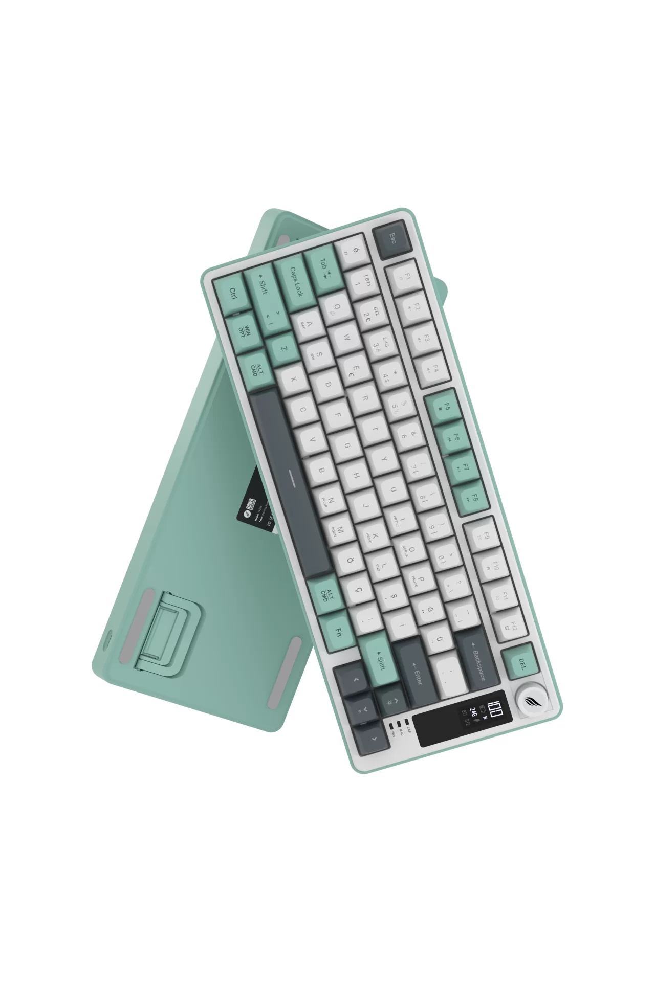 HK255 Membrane LCD RGB Kablosuz/Bluetooth Gri Yeşil %75 Türkçe Gaming Klavye