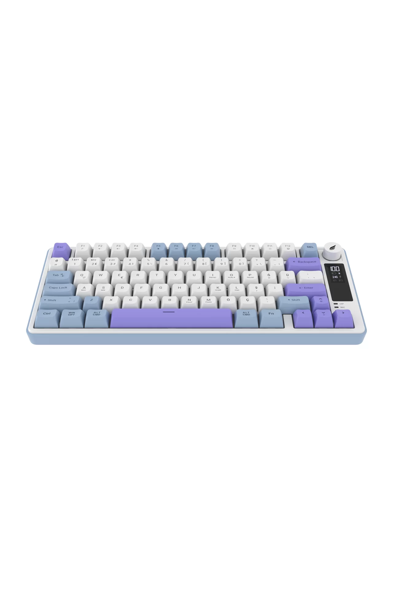 HK255 Membrane LCD RGB Kablosuz/Bluetooth Mavi Mor %75 Türkçe Gaming Klavye
