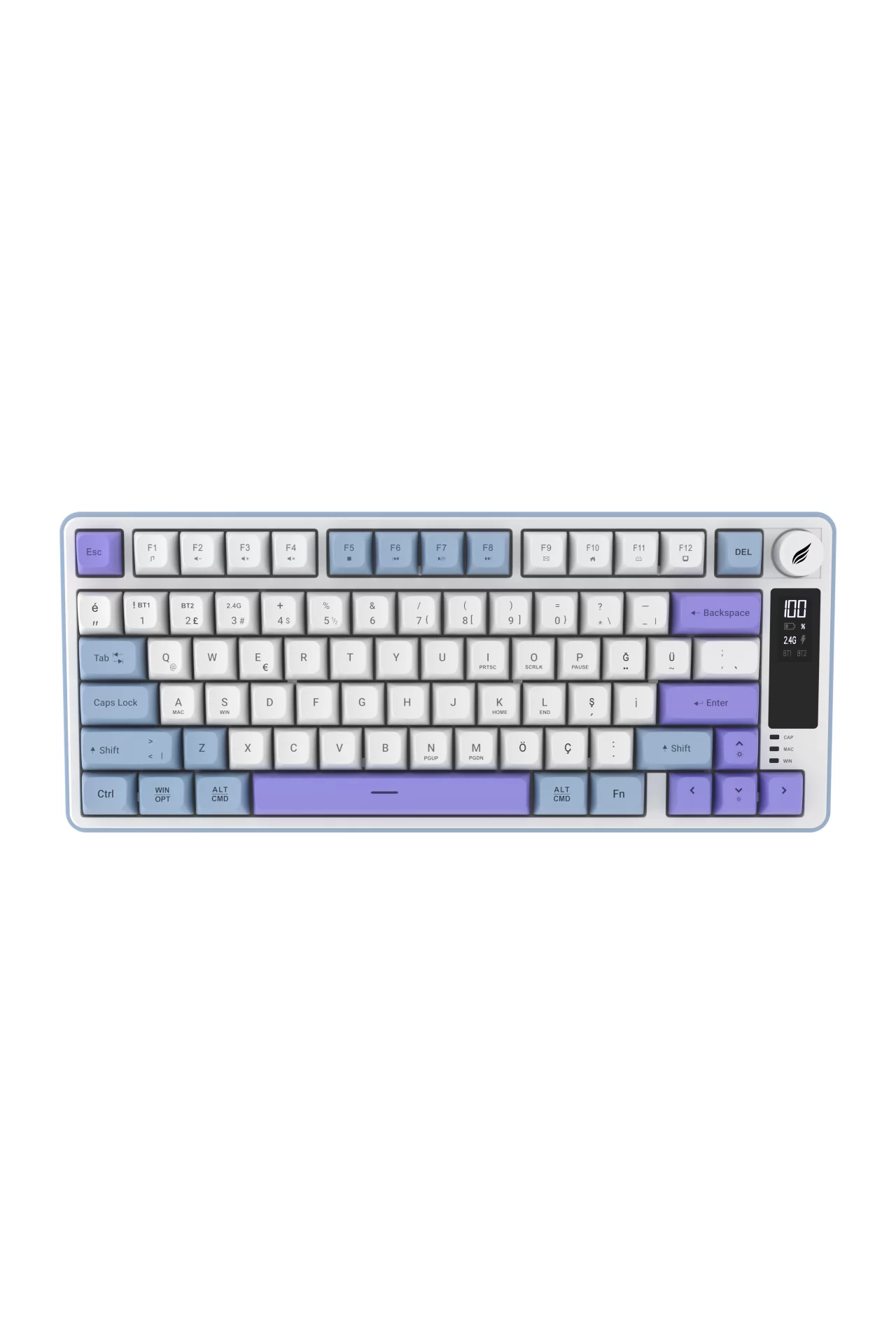 HK255 Membrane LCD RGB Kablosuz/Bluetooth Mavi Mor %75 Türkçe Gaming Klavye
