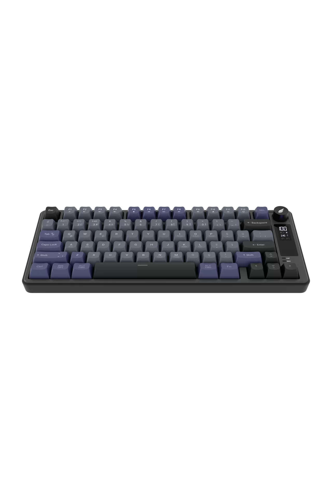 HK255 Membrane LCD RGB Kablosuz/Bluetooth Siyah Gri %75 Türkçe Gaming Klavye