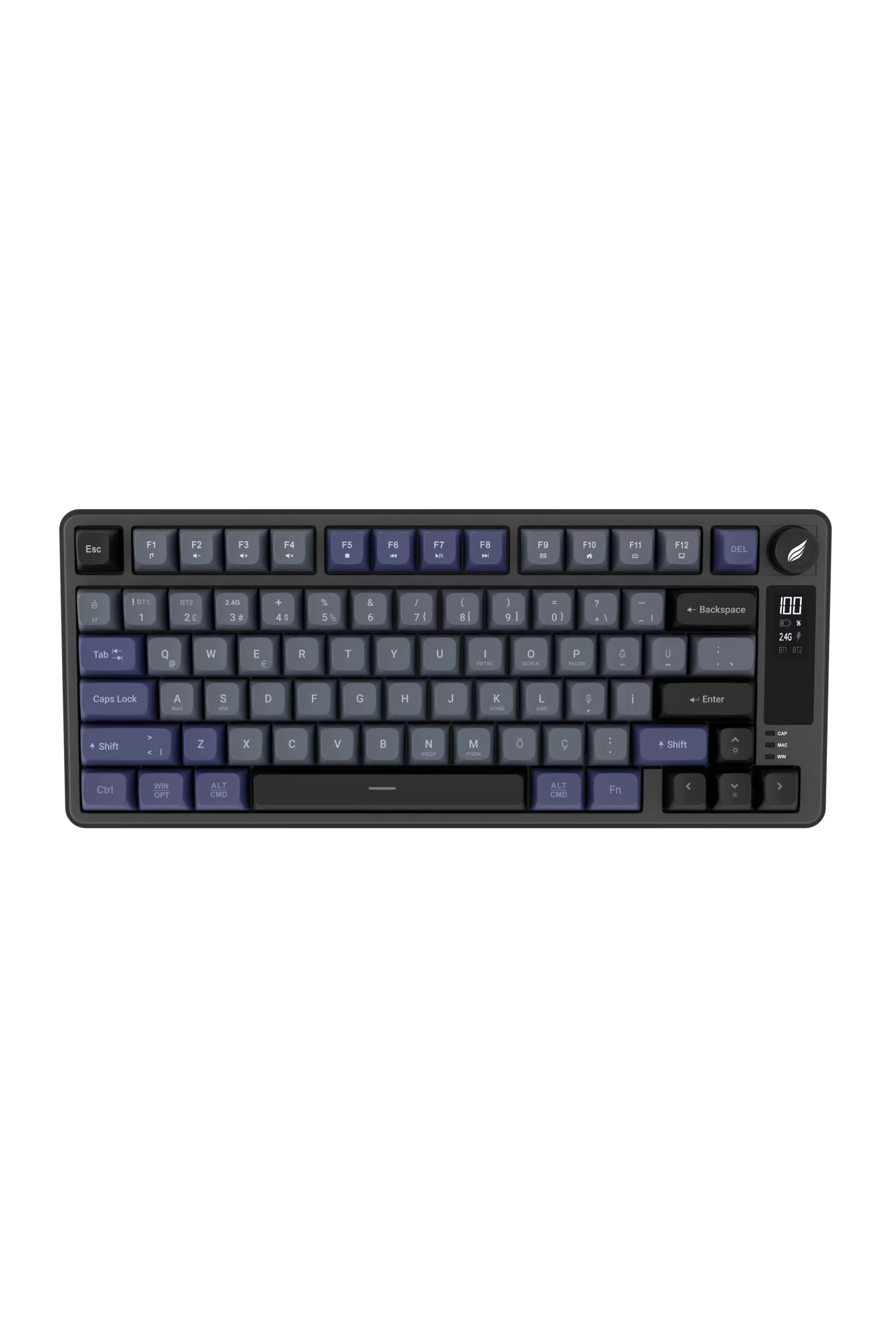 HK255 Membrane LCD RGB Kablosuz/Bluetooth Siyah Gri %75 Türkçe Gaming Klavye