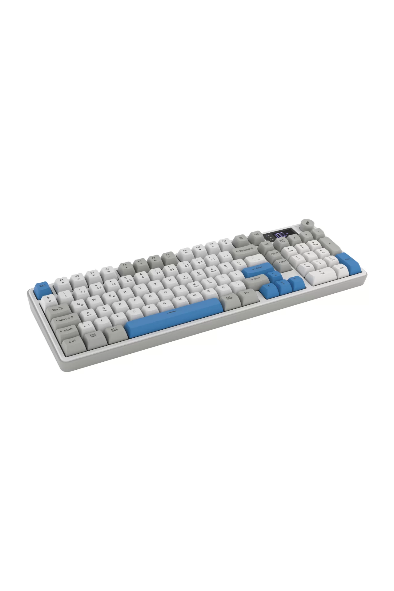 HK258 Membrane LCD RGB Kablosuz/Bluetooth Beyaz Mavi Full Türkçe Gaming Klavye