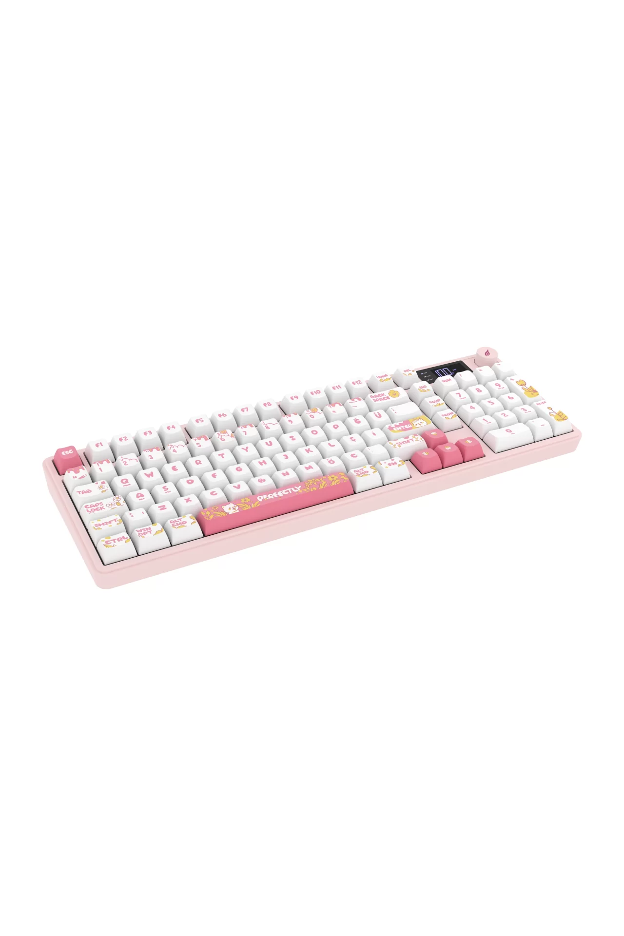 HK258 Membrane LCD RGB Kablosuz/Bluetooth Beyaz Pembe Full Türkçe Gaming Klavye