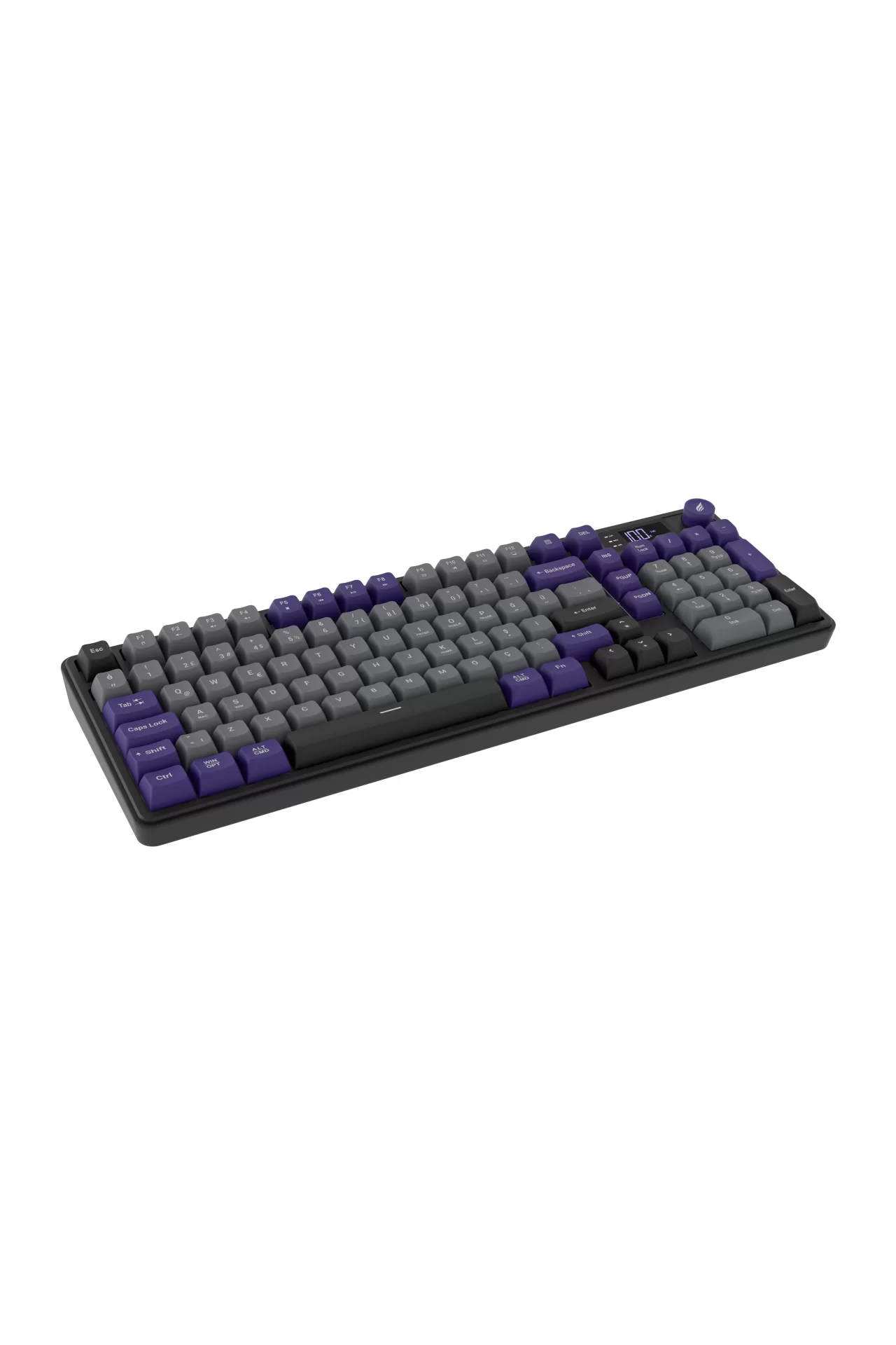 HK258 Membrane LCD RGB Kablosuz/Bluetooth Gri Mor Full Türkçe Gaming Klavye