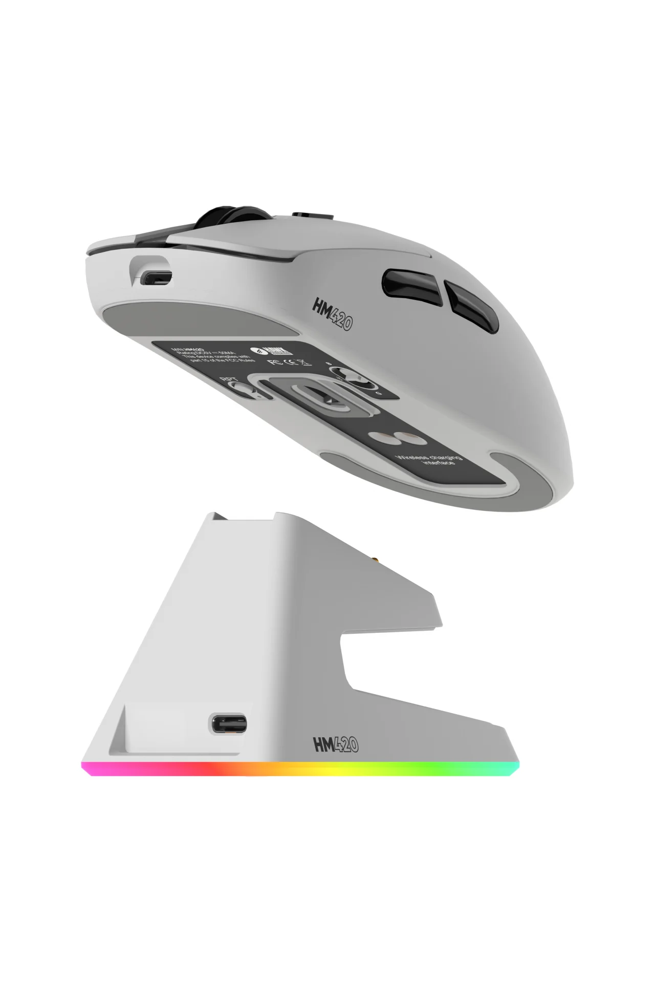 HM420 4K Hz 26000 DPI Tri-Mode Kablosuz/Bluetooth Şarj Standlı Beyaz Gaming Mouse