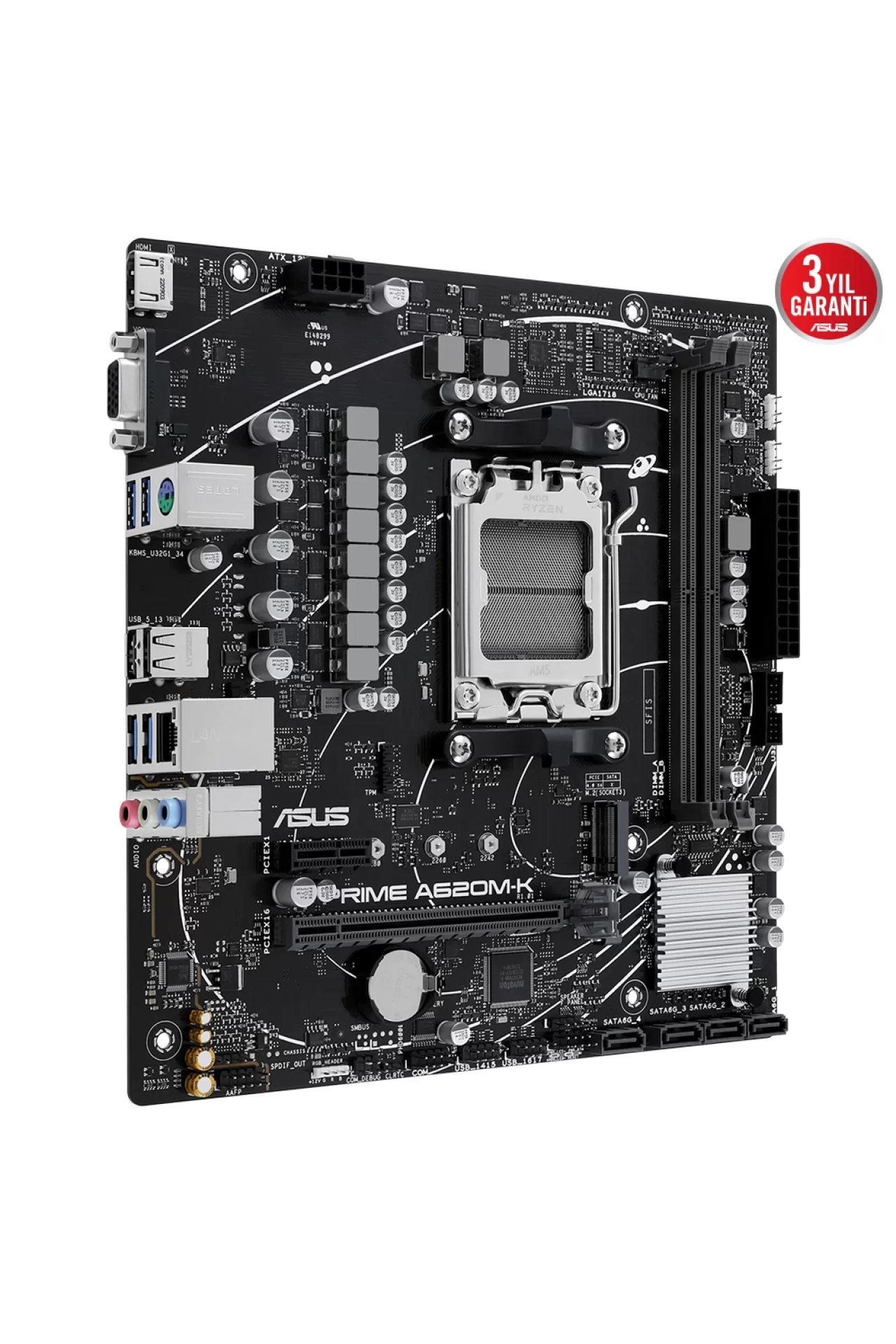 Asus Prime A620M-K DDR5 (6400MHz)OC M.2 VGA/HDMI PCIe 4.0 AM5 mATX Anakart