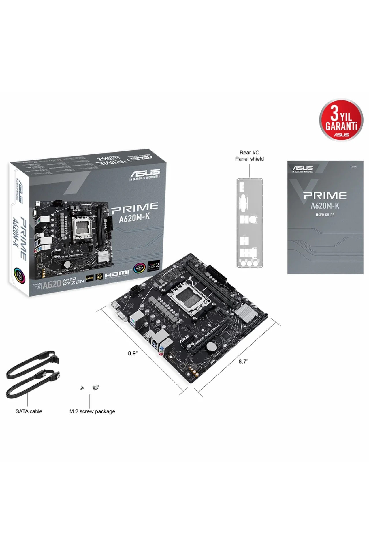 Asus Prime A620M-K DDR5 (6400MHz)OC M.2 VGA/HDMI PCIe 4.0 AM5 mATX Anakart
