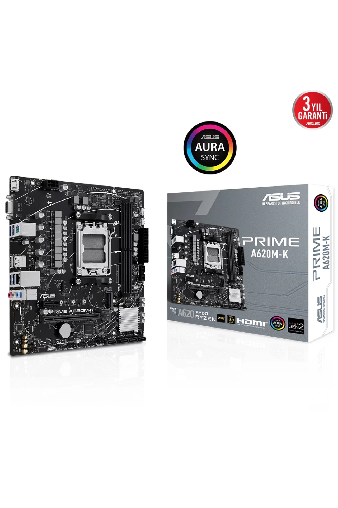 Asus Prime A620M-K DDR5 (6400MHz)OC M.2 VGA/HDMI PCIe 4.0 AM5 mATX Anakart