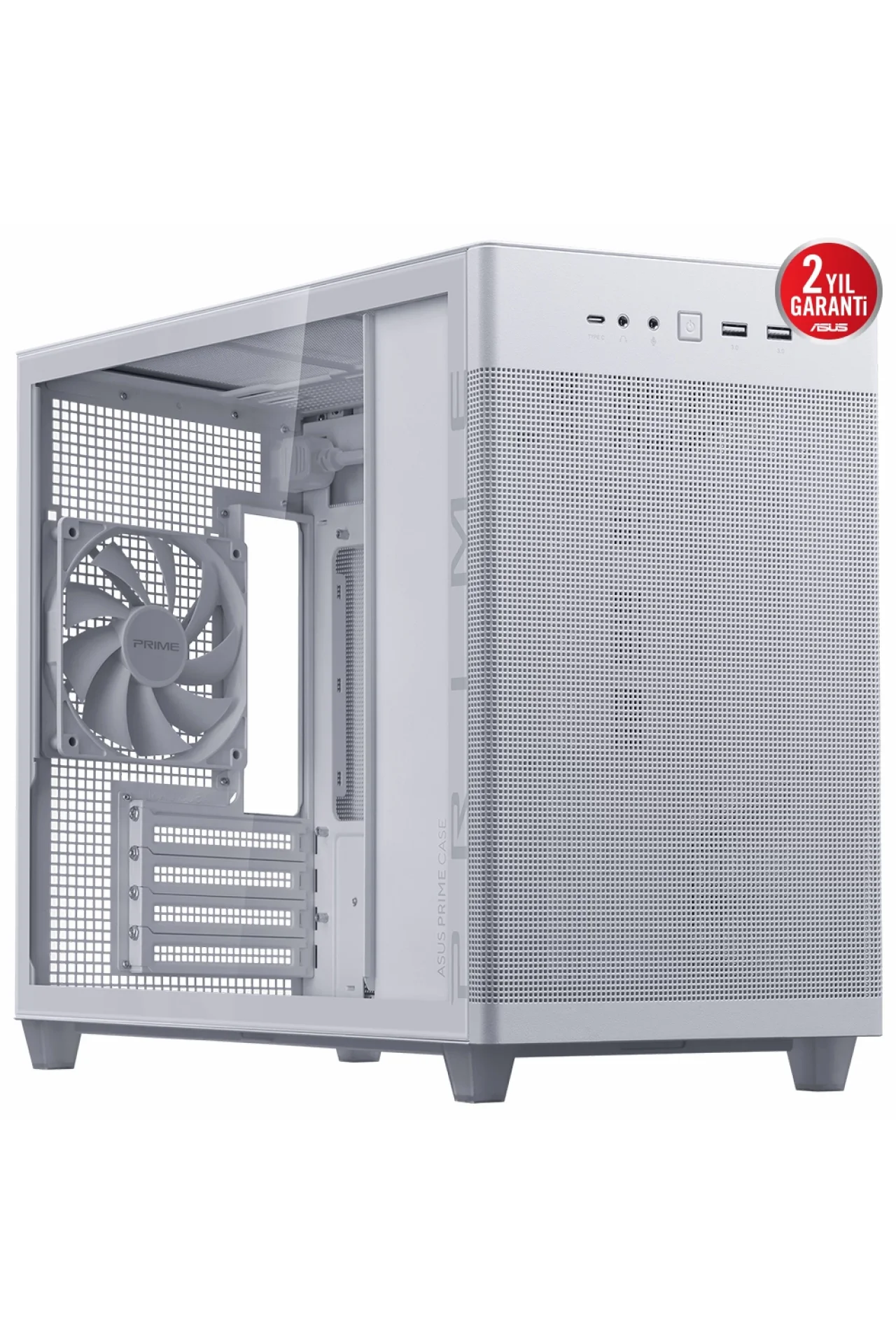 Asus Prime AP201 USB 3.2 Tempered Glass Mesh MicroATX Beyaz Kasa