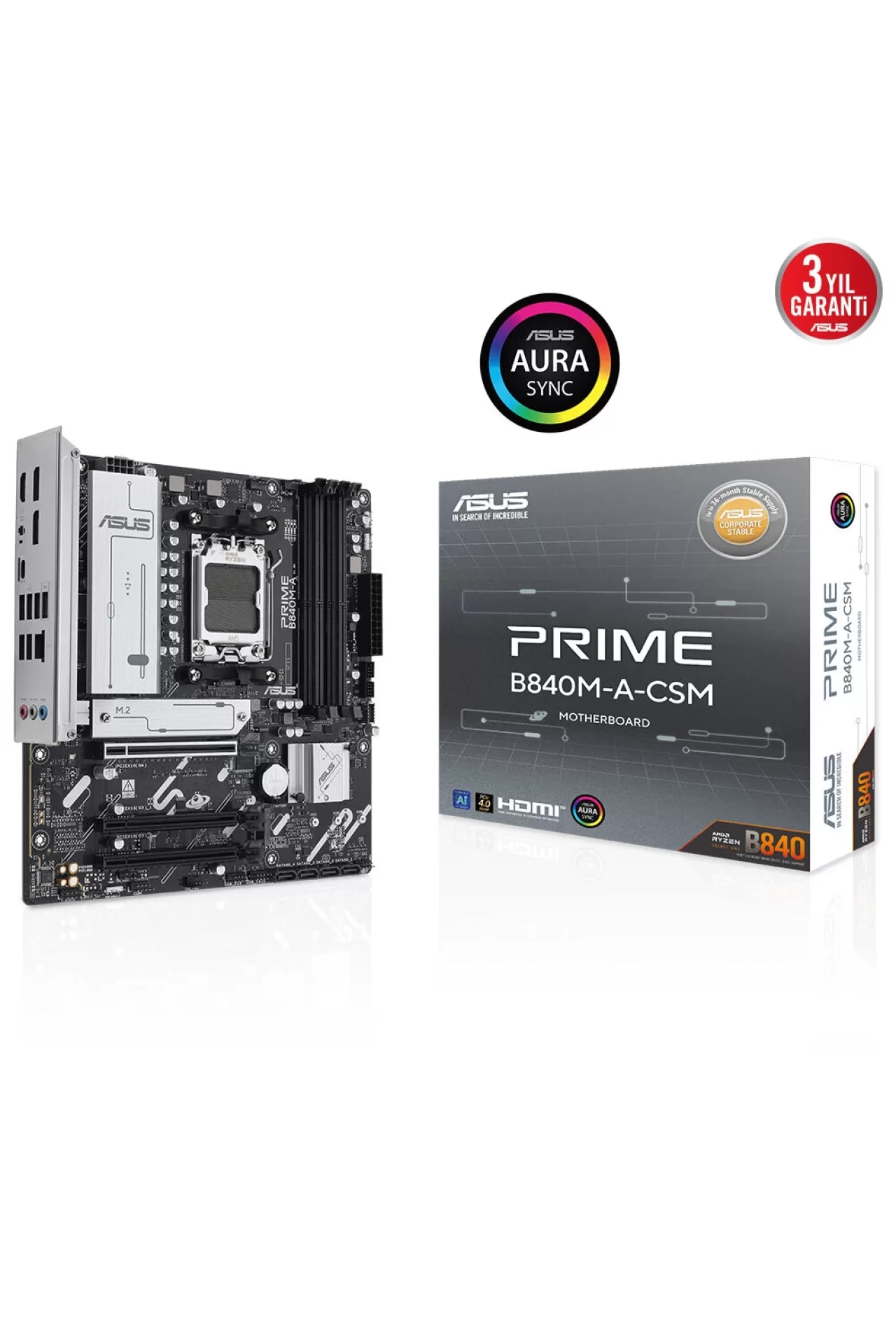 Asus Prime B840M-A-CSM 7600MHz (OC) DDR5 Soket AM5 M.2 HDMI DP mATX Anakart