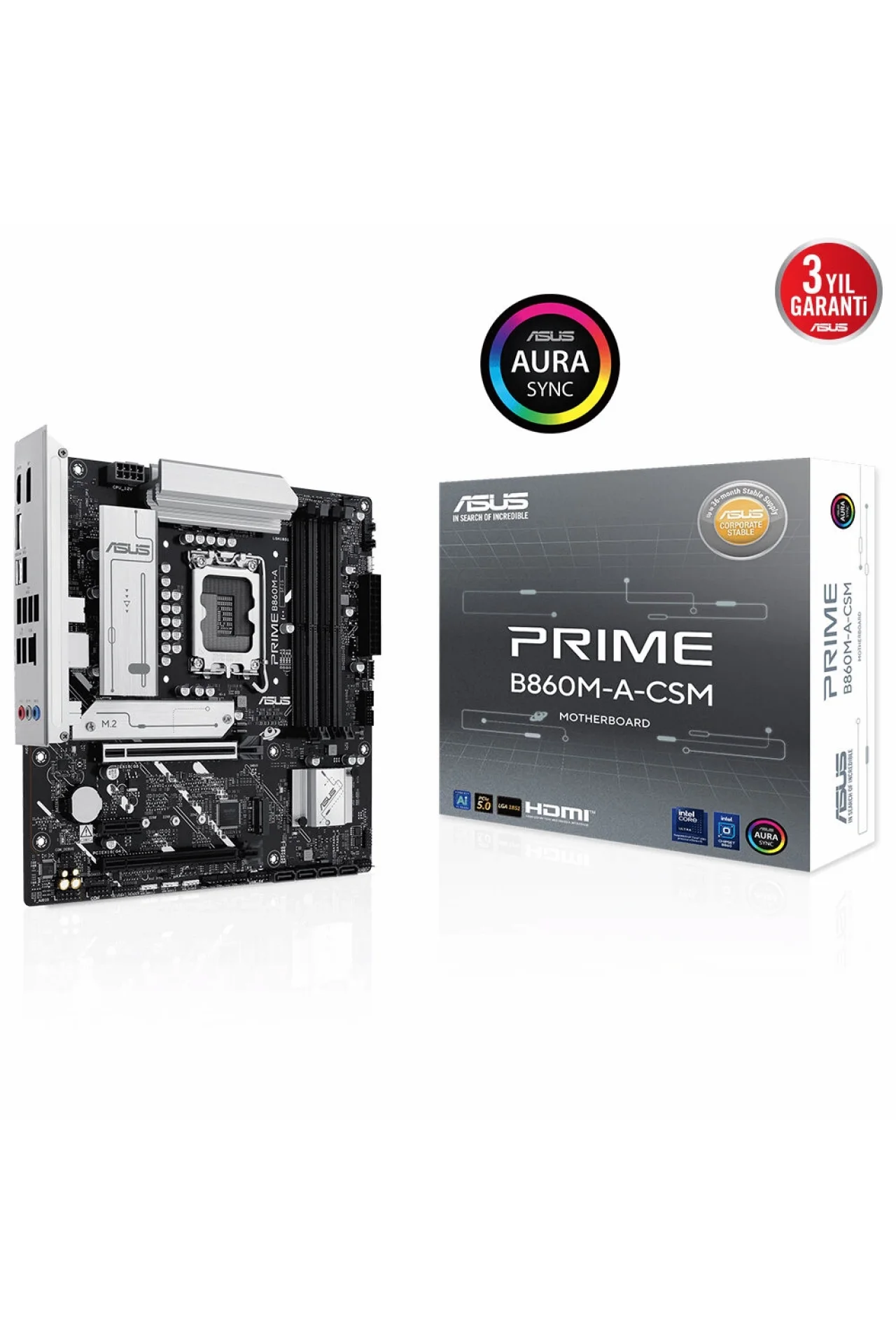 Asus Prime B860M-A-CSM 8666MHz (OC) DDR5 Soket LGA1851 M.2 HDMI DP mATX Anakart