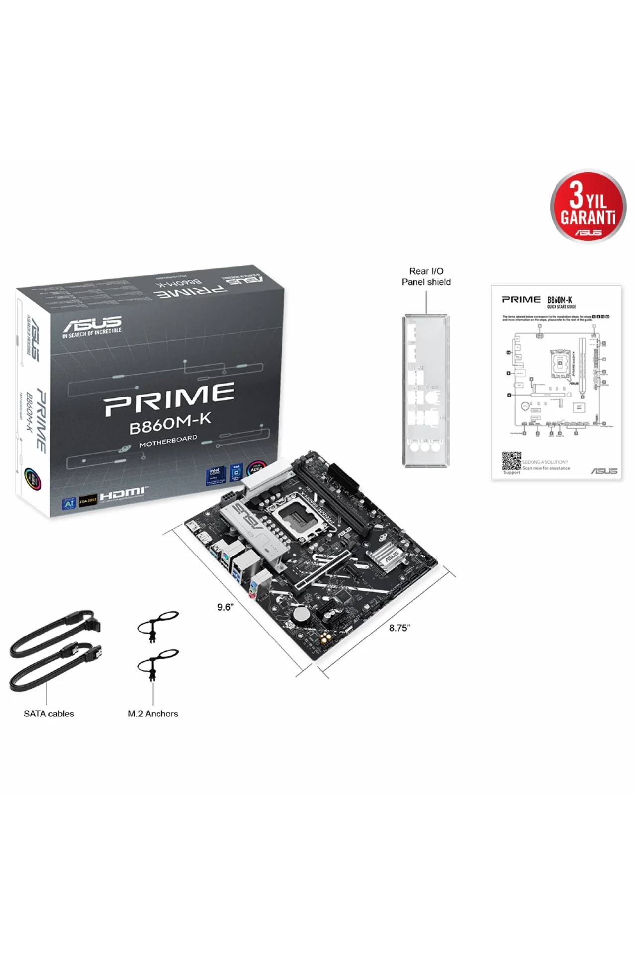 Asus Prime B860M-K 8800MHz (OC) DDR5 Soket LGA1851 M.2 HDMI DP mATX Anakart